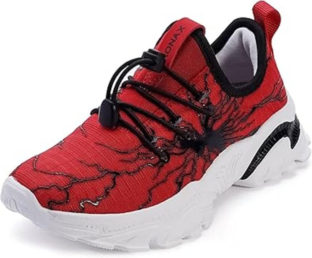 Bronax Red Black Lightning Bolt Lace-Up Running Athletic Shoes Men's 42 / 8.5